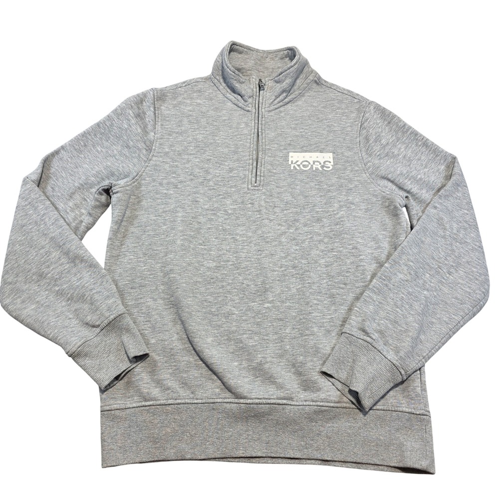 Michael Kors Men Medium Grey‎ Pullover 1/4 Quarter-Zip Logo Fleece Sweat Shirt